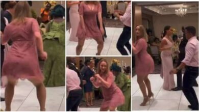 An Oyinbo lady left many awestruck after her display on the dancefloor at a Nigerian wedding